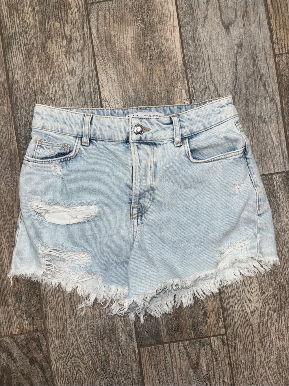 Zara Distressed Light Wash Denim Shorts - Light Blue